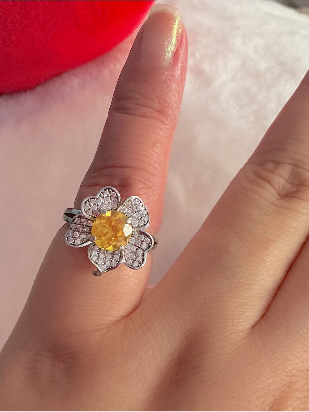 Floral Yellow Sapphire Center Sterling Flower Ring
